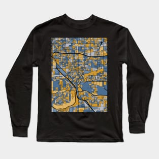 Modesto Map Pattern in Blue & Gold Long Sleeve T-Shirt